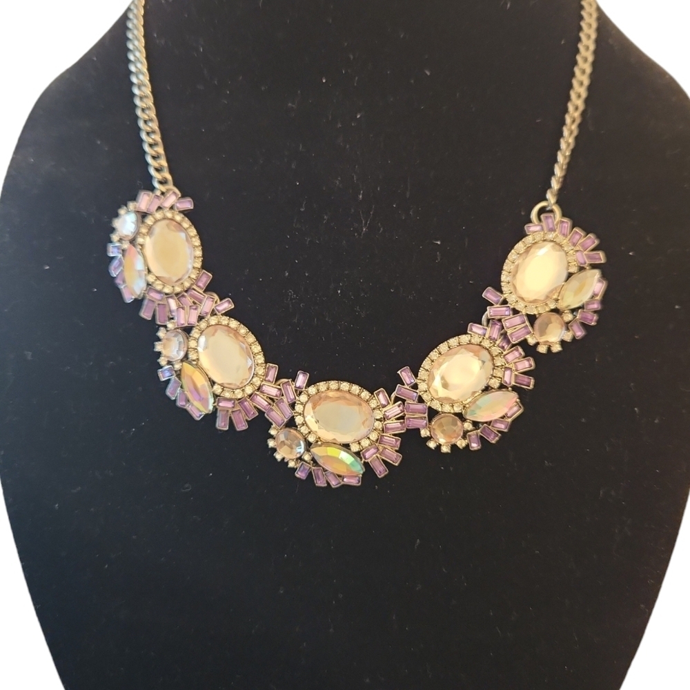ViVi Vintage Purple and White Clear Rhinestone Necklace